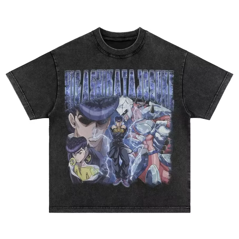 Bandai Anime JoJos t-shirt Vintage lavé JOJO boule d'acier course T-shirts Streetwear Manga Gyro Zep