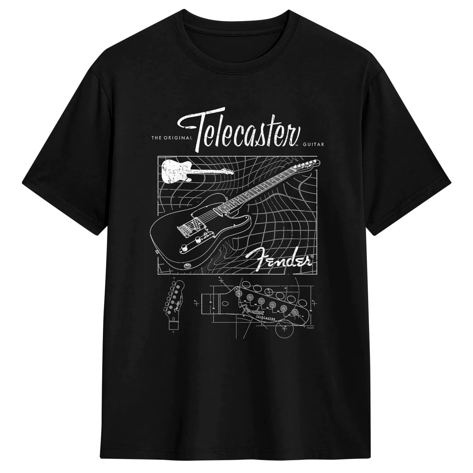 T-Shirt à manches courtes pour hommes, 100% coton, avec schéma de guitare Fender The Original Teleca
