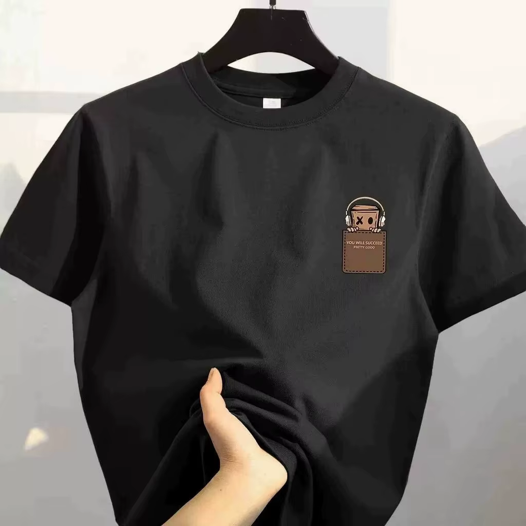 T-shirt en coton imprimé pour homme, style vintage américain, design simple, coupe ample, manches co