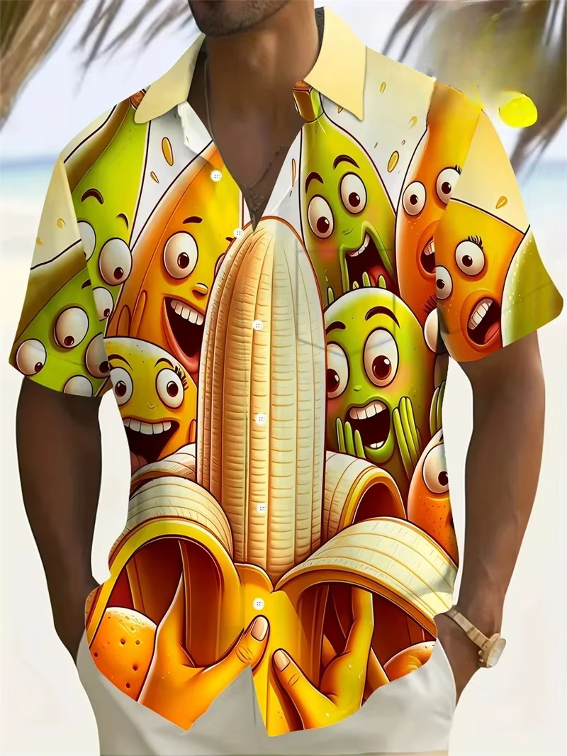 Chemise hawaïenne pour hommes abstraite banane ananas impression 3D t-shirt 2025 drôle fruits été Bl