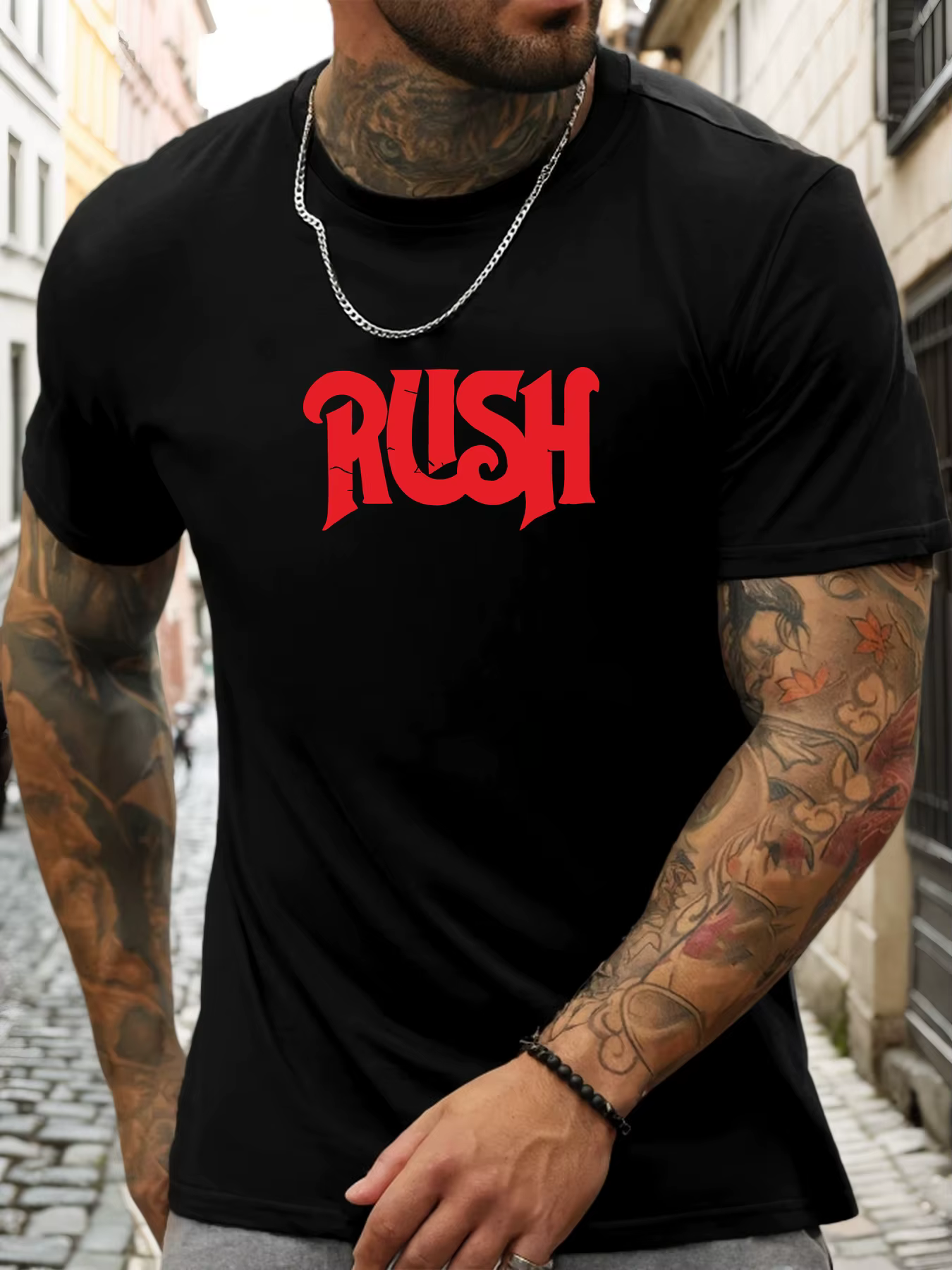 T-shirt à manches courtes rush chemise imprimée à motif 100 % coton pour hommes été col rond respira