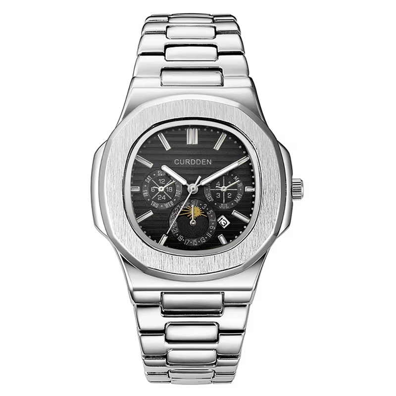 Montre Homme CURDDEN, Montre-bracelet à Quartz pour Homme, Bracelet en Alliage Argenté, Style Simple