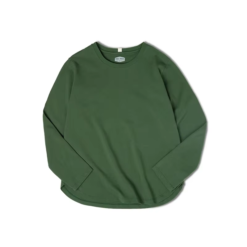 T-shirt Basique à Manches Longues Maden pour Femmes Col Rond Tops en Coton Coupe Lâche Couleur Unie