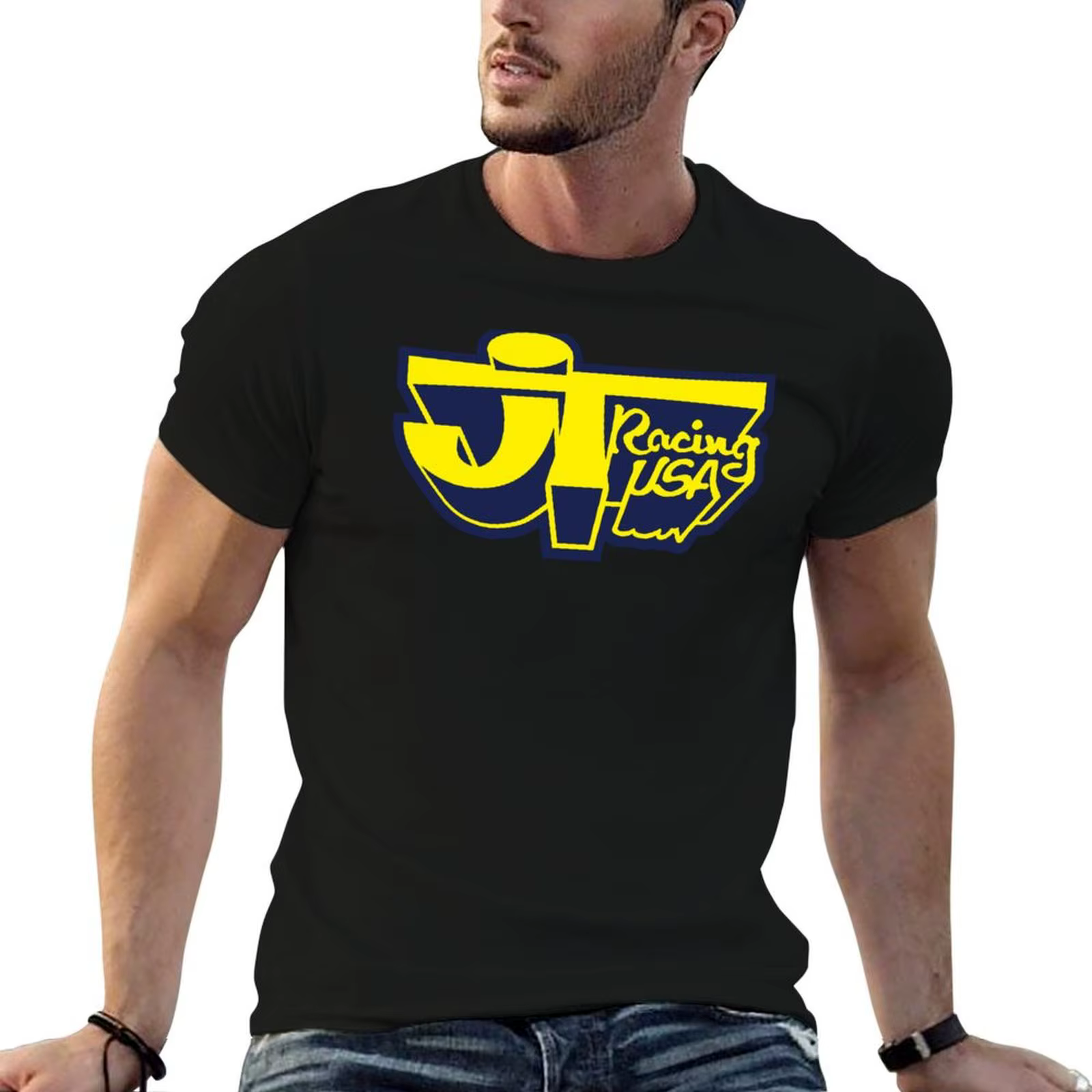 JT Racing-T-shirt BMX pour homme, vintage, jaune/bleu, Old School, USA