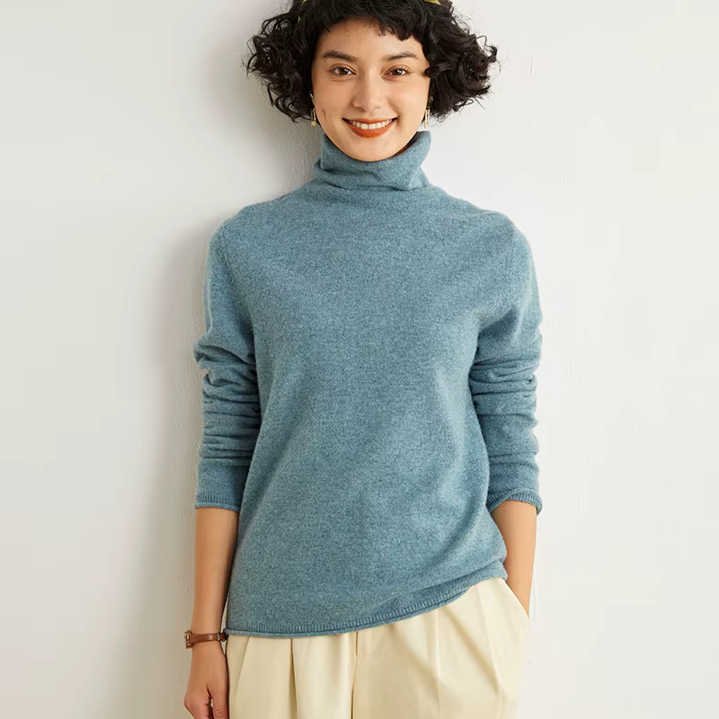 Pull en cachemire 100% pour femme, pull décontracté à col haut, couleur unie, tricoté, ample, chaud,