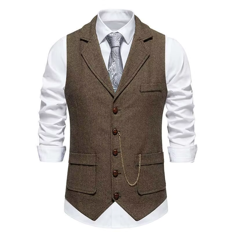 Gilet rétro britannique à revers café pour hommes, Slim, ample, littéraire, couleur unie, haut Cardi