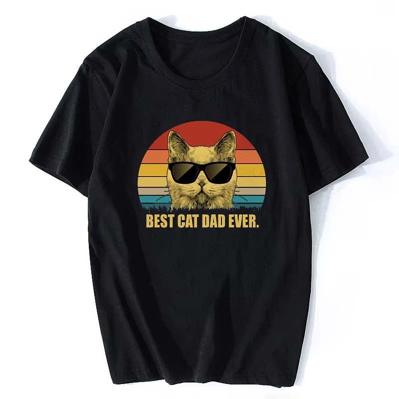 Vintage rétro meilleur chat papa jamais idée de fête des pères drôle Rock T-Shirt vêtements pour hom