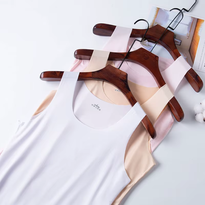 Débardeur sans couture en soie glacée pour femmes, maillot de corps simple, col rond, sans manches, 