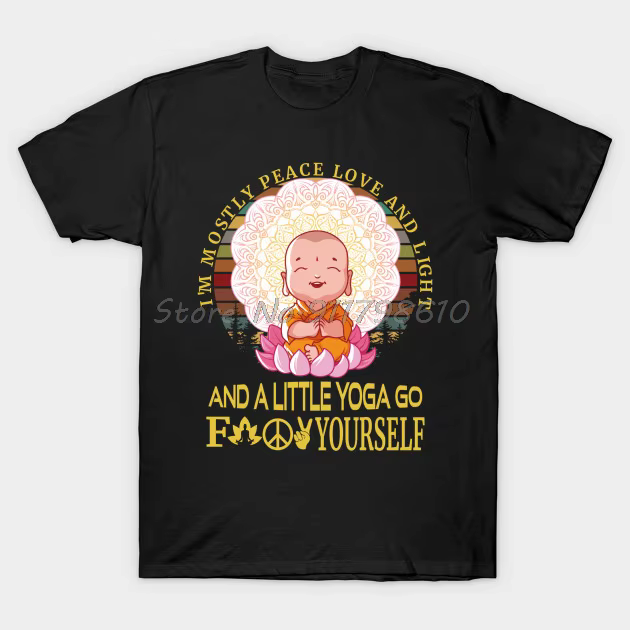 T-shirt humoristique pour homme et femme, I'm Mostly Peace, Love, Light and A Little, Yoga