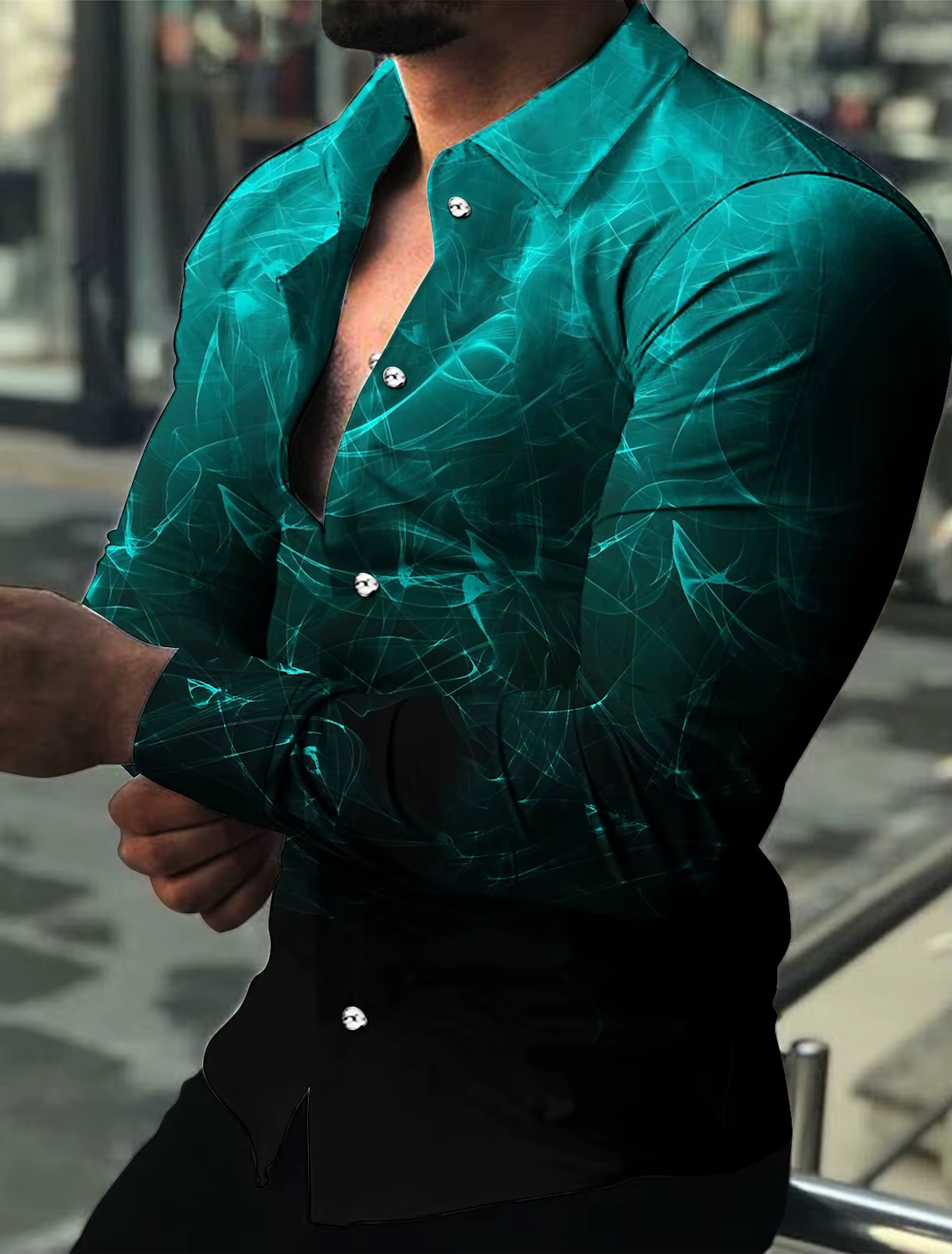 Chemise graphique à manches longues pour hommes, nickel é géométrique, impression 3D colorée, bouton