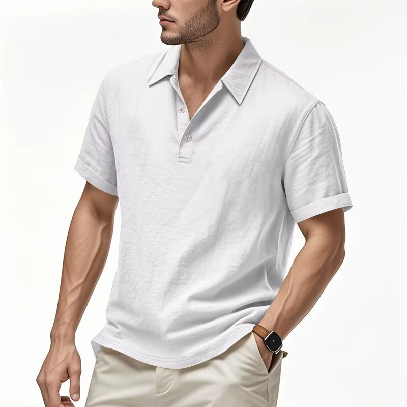 Chemise Polo Décontractée en Lin à Boutons pour Homme, Style Britannique, Manches Courtes, Collectio