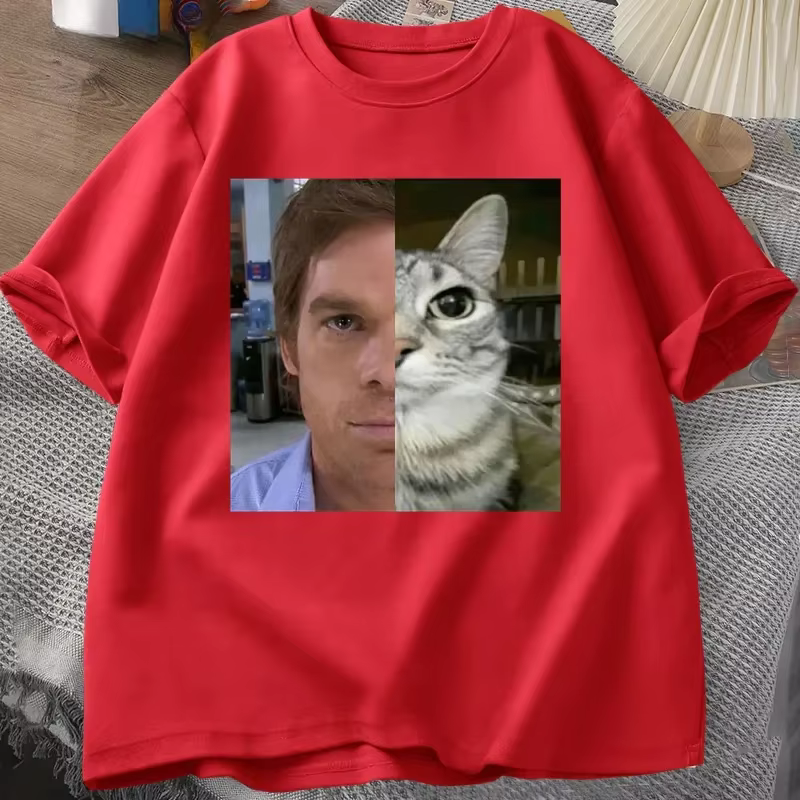 Dexter Morgan Cat T-shirts Funny Short Sleeve O Neck Tshirt Unisex Streetwear Women Clothes Harajuku