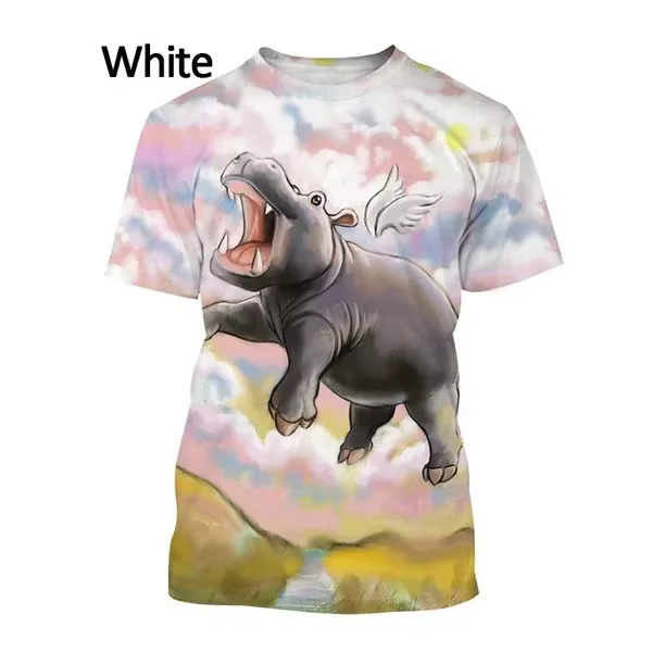 T-shirt à imprimé graphique hippopotame de dessin animé, personnalité animale, mode masculine, décon