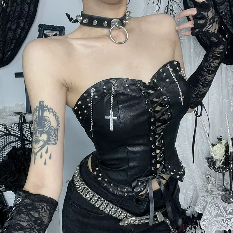 Gothique Style foncé Punk sangle rigged haut 2025 nouveau Sexy mince sangle gilet femmes