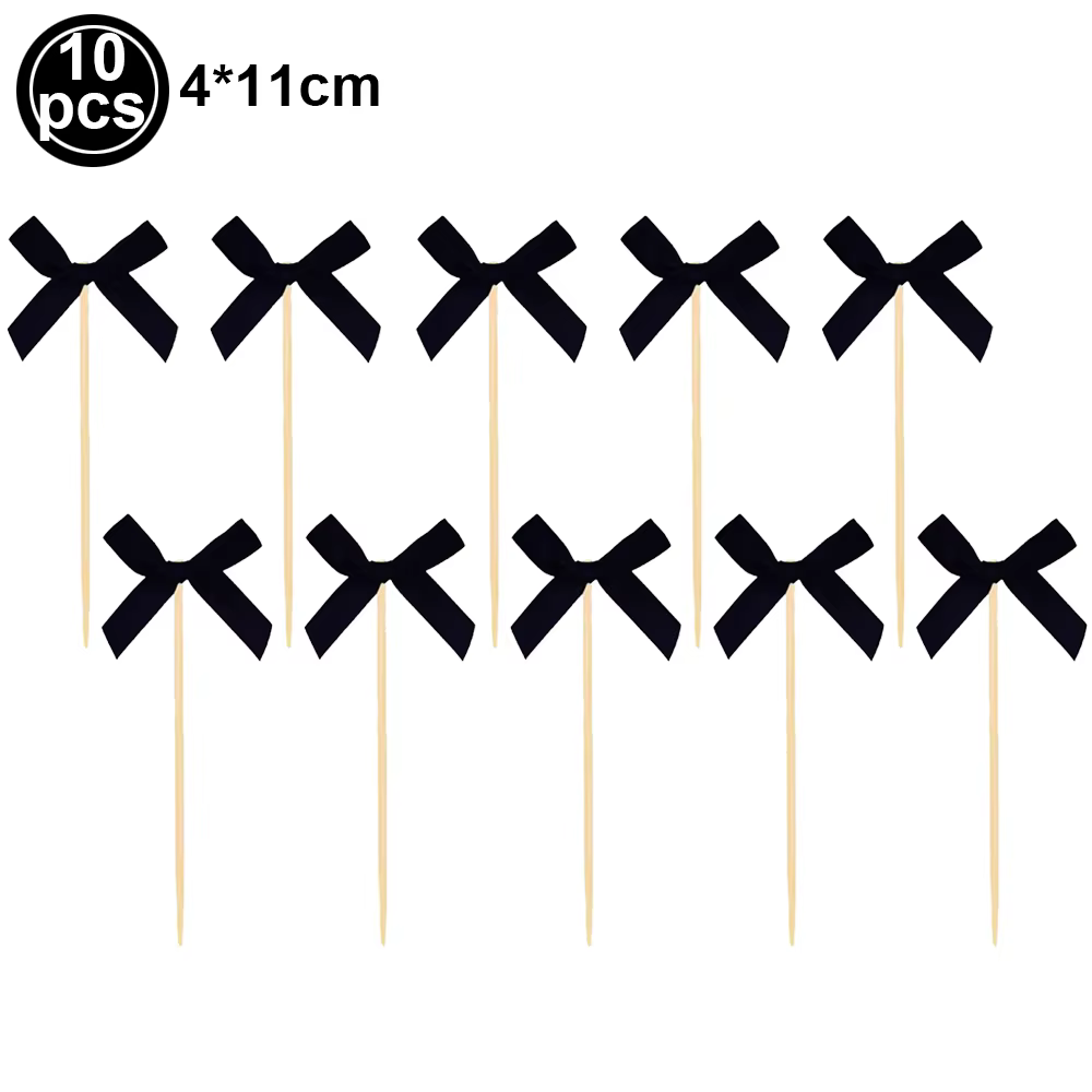 Décoration de Cupcake avec nœud en perles noires, 10 pièces/paquet, décoration de fête à thème Coque