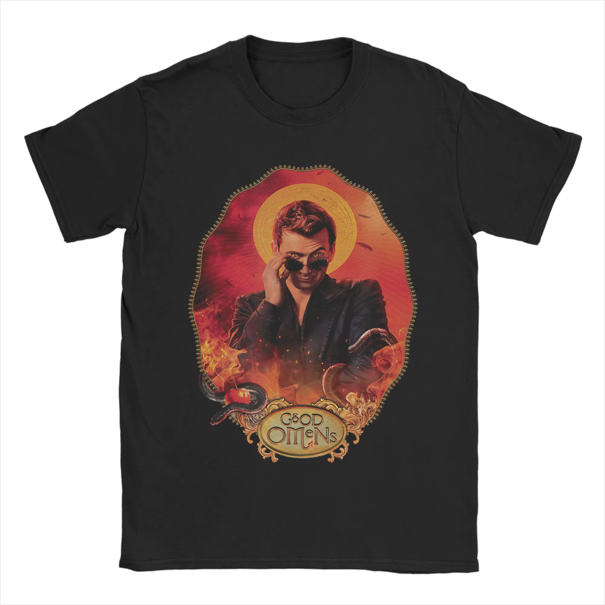 T-shirts vintage Good Omens Crowley pour hommes, t-shirt en coton à col rond, t-shirt à manches cour