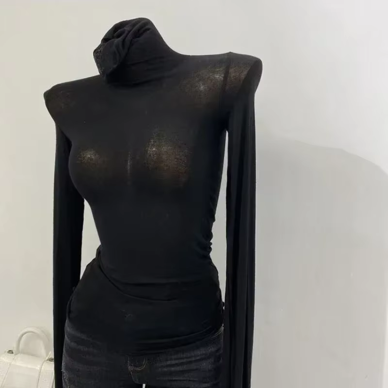 Gros Sexy Base Slim t-shirts tas col femmes automne haute résistance haut serré à manches longues co