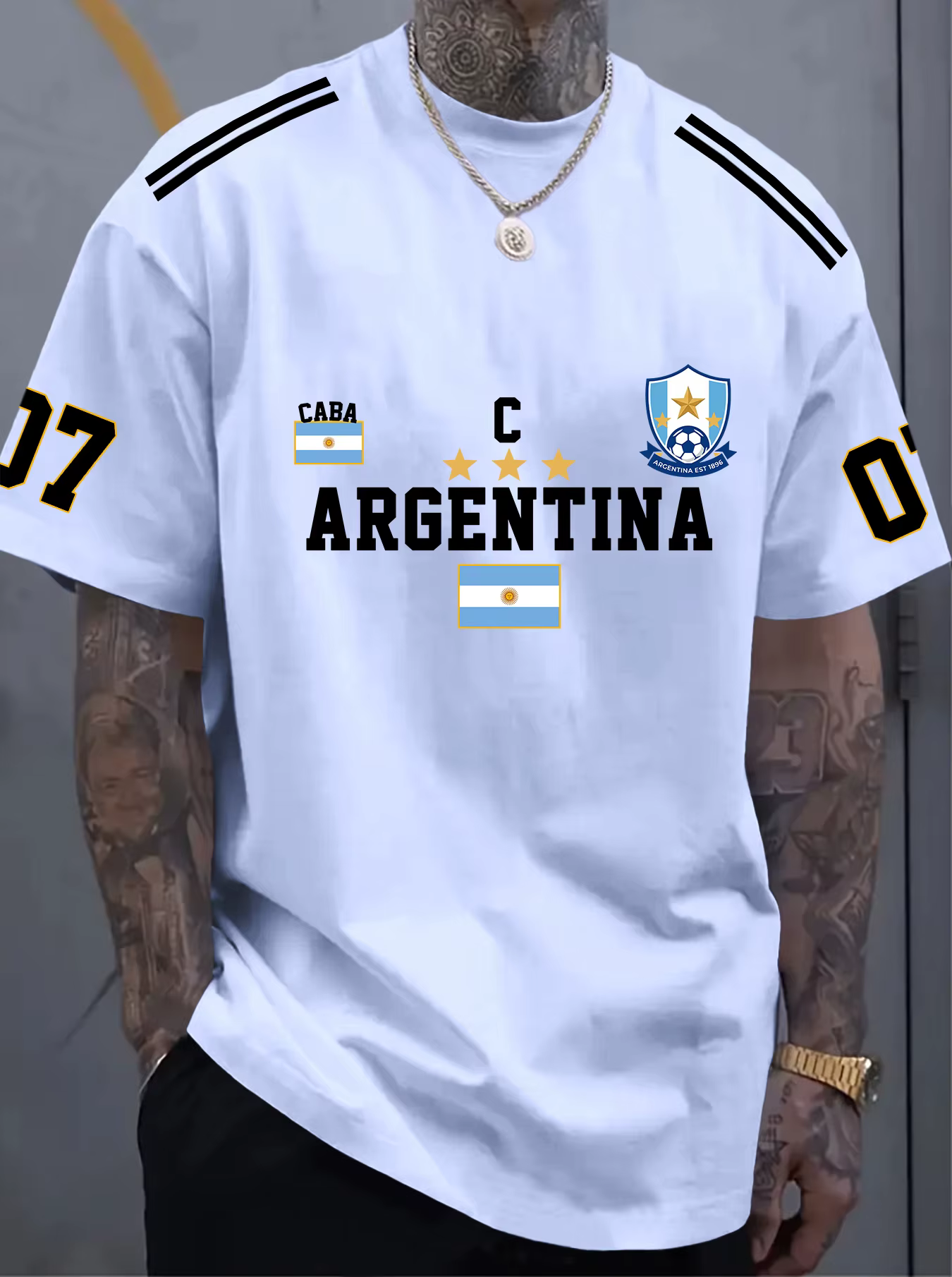 T-shirt imprimé pour hommes, nouvelle mode d'été, Argentine 07, t-shirt imprimé football, lavable en