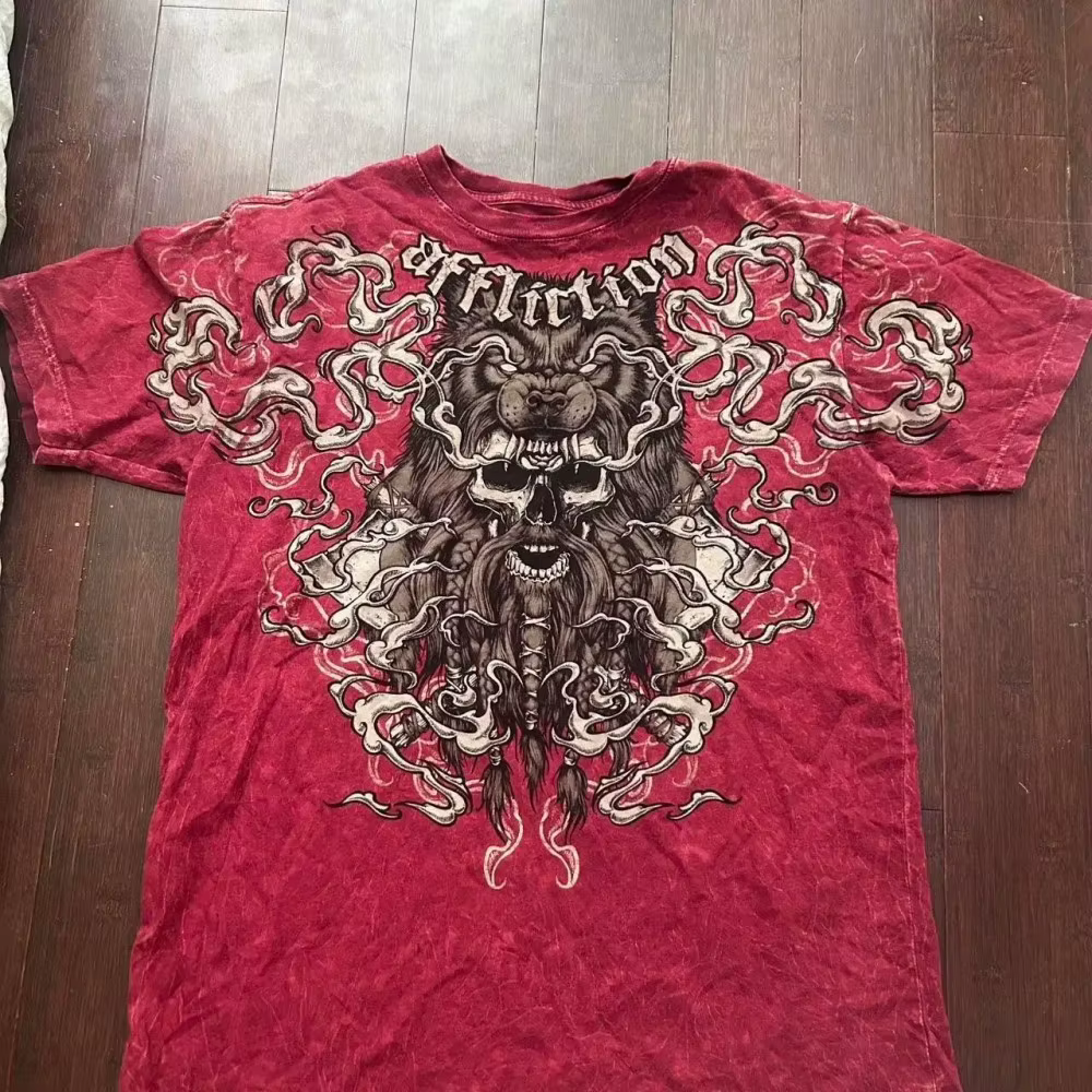 T-shirt homme été col rond doux et respirant imprimé gothique lettres, os, ailes et crânes, style eu