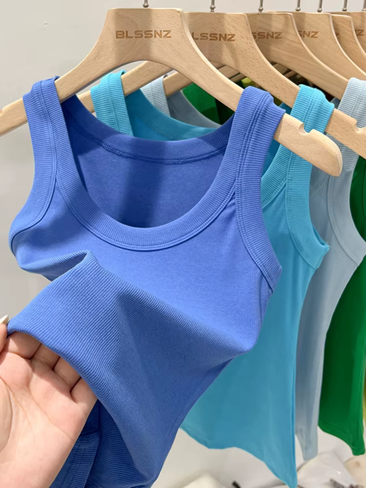 Zjaiss femmes solide col rond côtelé débardeur Camisole femmes 2026 été basique élastique débardeur