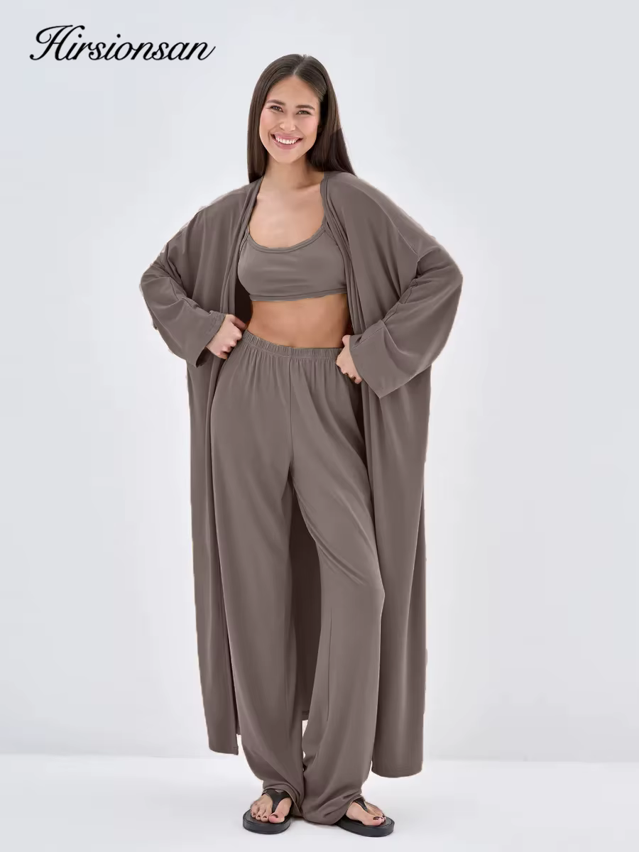 Hirsionsan Modal doux ample ensembles femmes décontracté trois pièces à manches longues Cardigan & t