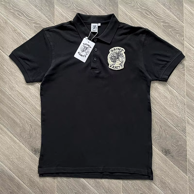 Polo décontracté en coton à manches courtes SAINT VANITY avec imprimé lettres simple, coupe généreus