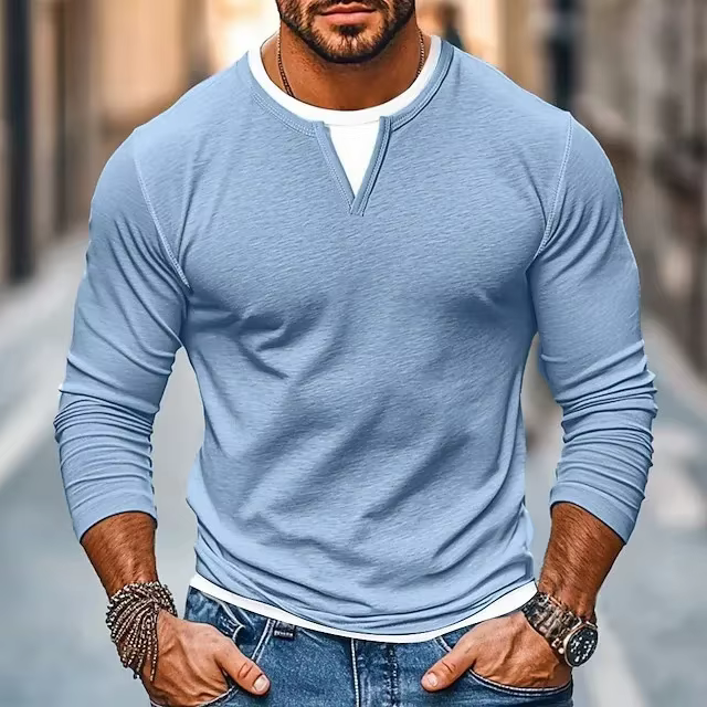 T-Shirt à manches longues pour hommes, automne hiver, mode épissage, grande taille, chemise de Base,