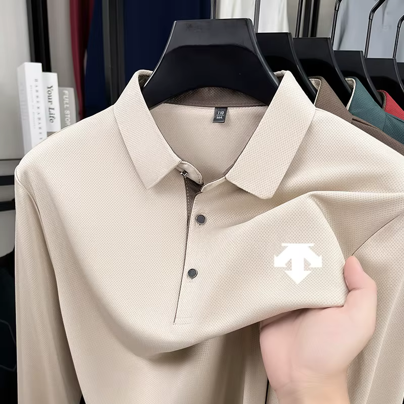 Nouveau Polo Homme à Revers Manches Longues Imprimé Exquis Automne T-shirt Haut de Gamme Marque Affa