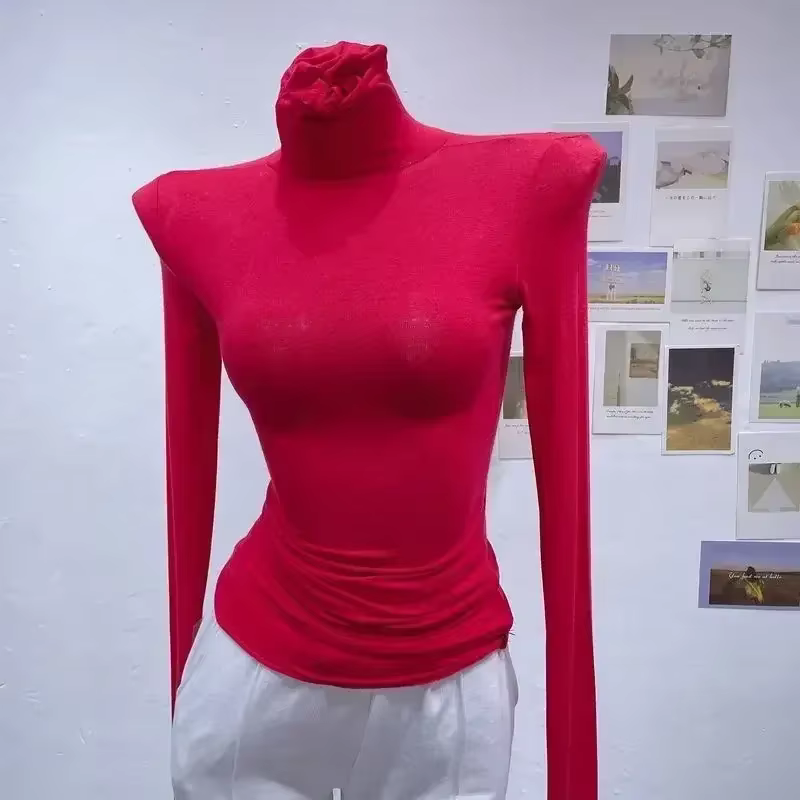 Gros Sexy Base Slim t-shirts tas col femmes automne haute résistance haut serré à manches longues co
