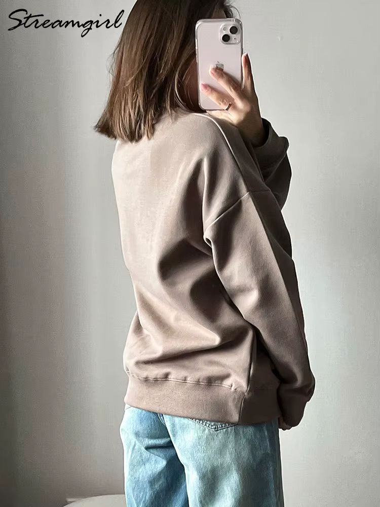 Sweat-shirt surdimensionné en coton pour femme, pull ample, rouge, col rond, chaud, surdimensionné,