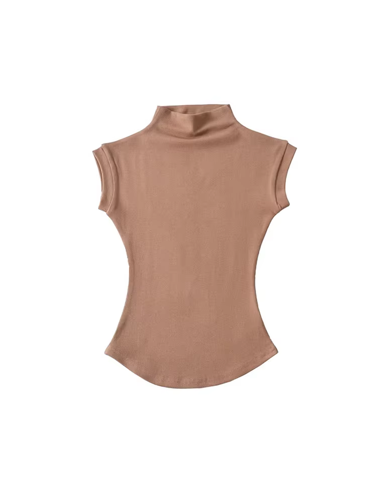 Femmes été Sexy col roulé sans manches T-Shirts hauts solide coupe ajustée pulls t-shirts décontract