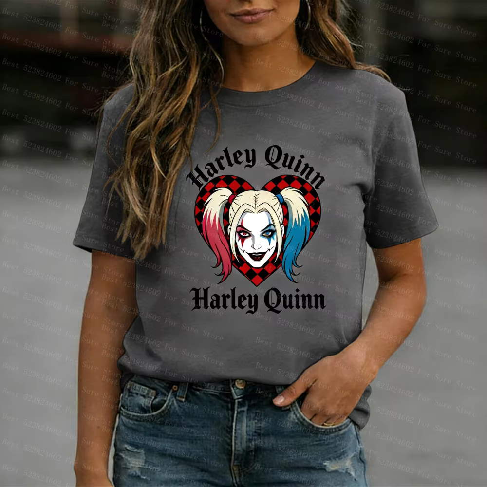 T-shirt Harley Quinn 2026 pour femme, mode décontractée, col rond, manches courtes, tee-shirt imprim