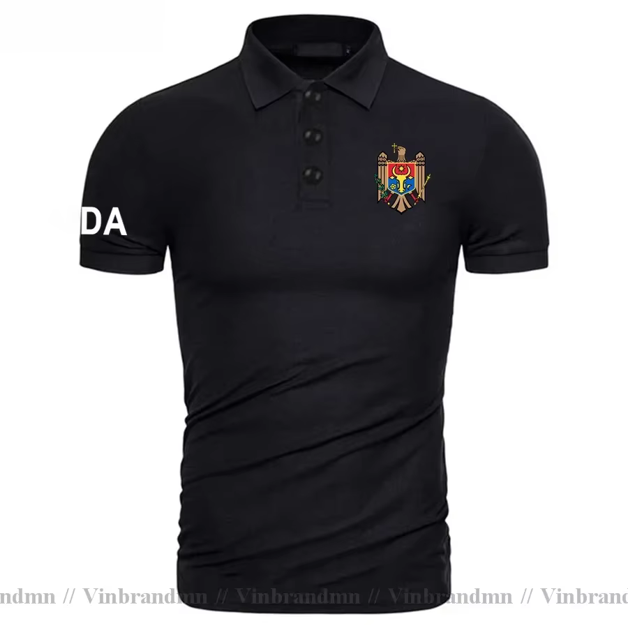 Polo Homme Manches Courtes en Coton, Nouvelle Collection 2024, Imprimé Drapeau de la Moldavie, Marqu