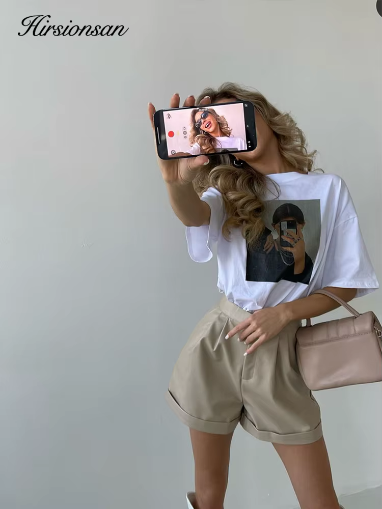 Hirsionsan – t-shirt imprimé Harajuku pour femme, haut décontracté, ample, à manches courtes, surdim
