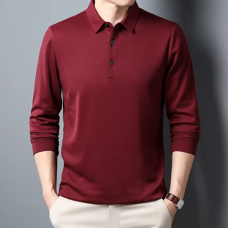 Polo d'affaires décontracté à manches longues pour hommes, T-shirt d'été confortable