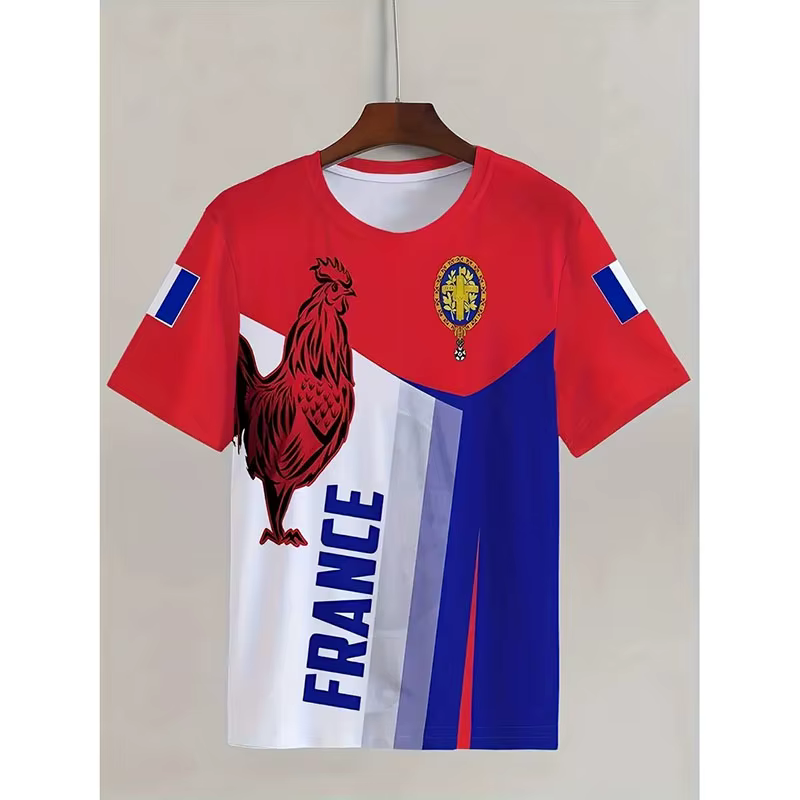 T-shirt pour homme imprimé en 3D avec drapeau français vintage, maillot de football, entraînement en