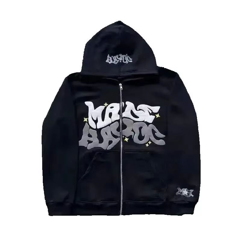 Sweat-shirt à capuche zippé en polaire imprimé, style européen et américain, pour hommes et femmes, 