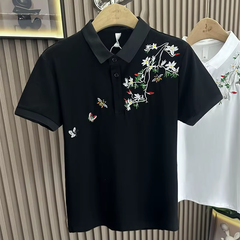 Polo à Manches Courtes pour Homme, Ample, Style Chinois, Tendance Nationale, Revers, Littérature, Ha