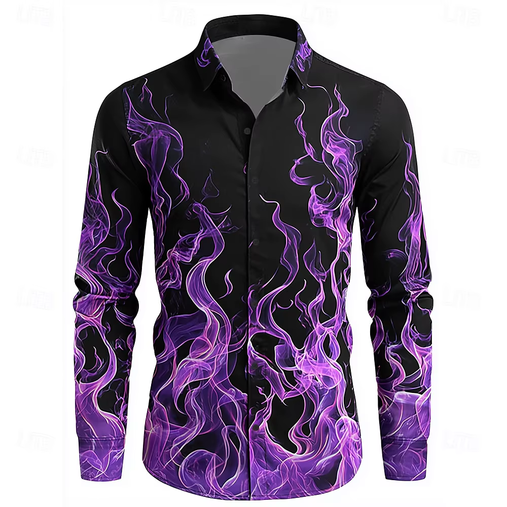 Hip Hop flamme impression chemise hommes Streetwear 2025 mode à manches longues hauts urbain à la mo