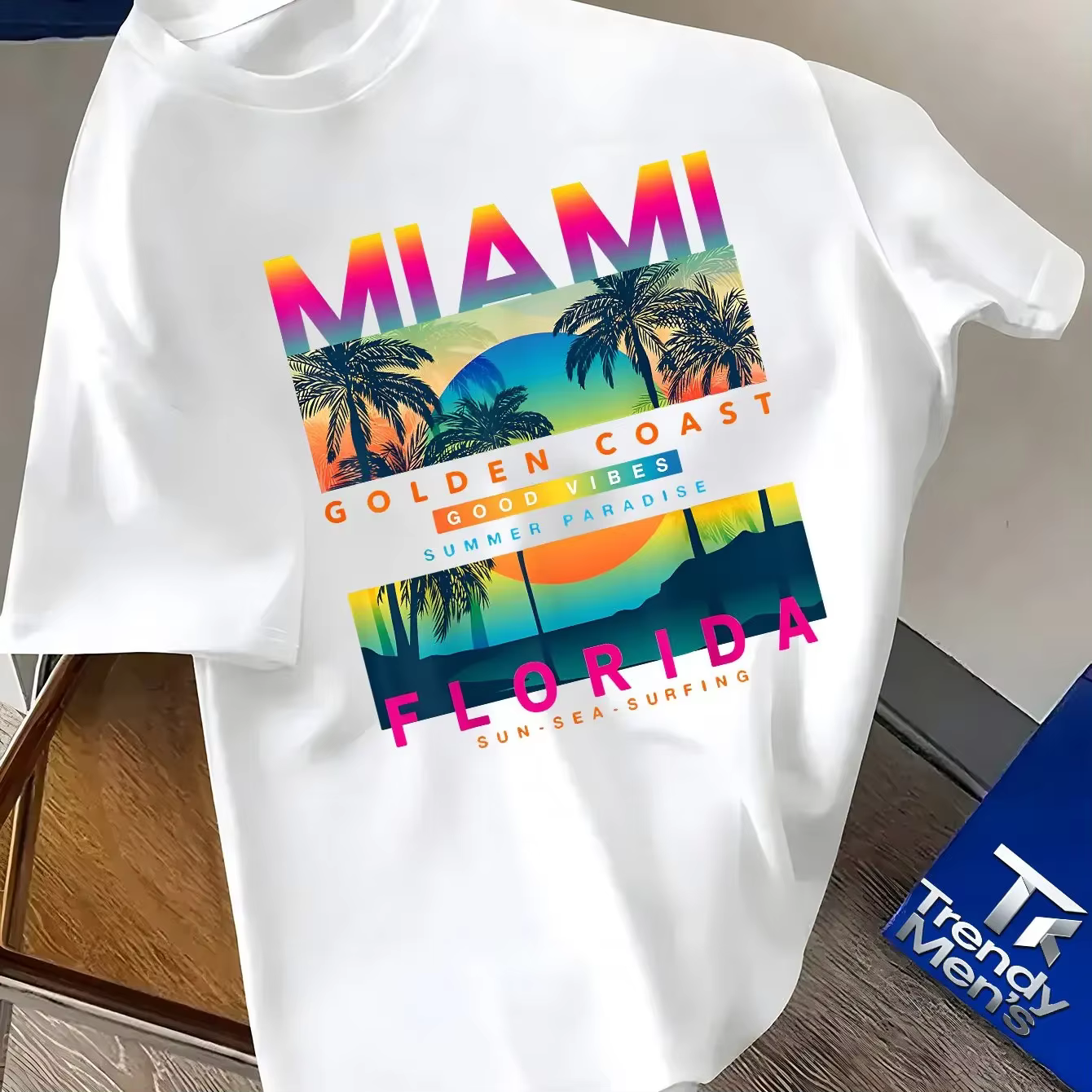 T-shirt pour homme Miami Florida, best-seller, 100% coton, imprimé plage estivale "Gold Coast", styl