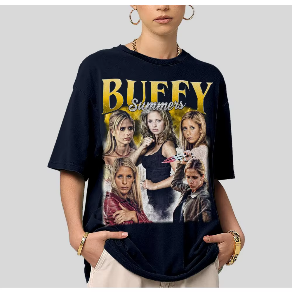 T-shirt style collage Buffy, chasseuse de vampires, années 90, nouveau style rétro, unisexe, en coto