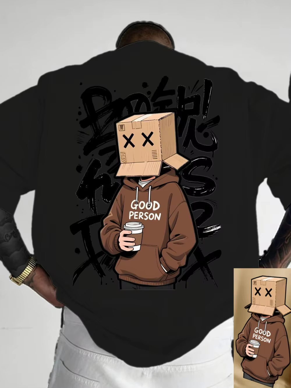 T-shirt col rond pour hommes, confortable et respirant, avec lettres de personnage de dessin animé a