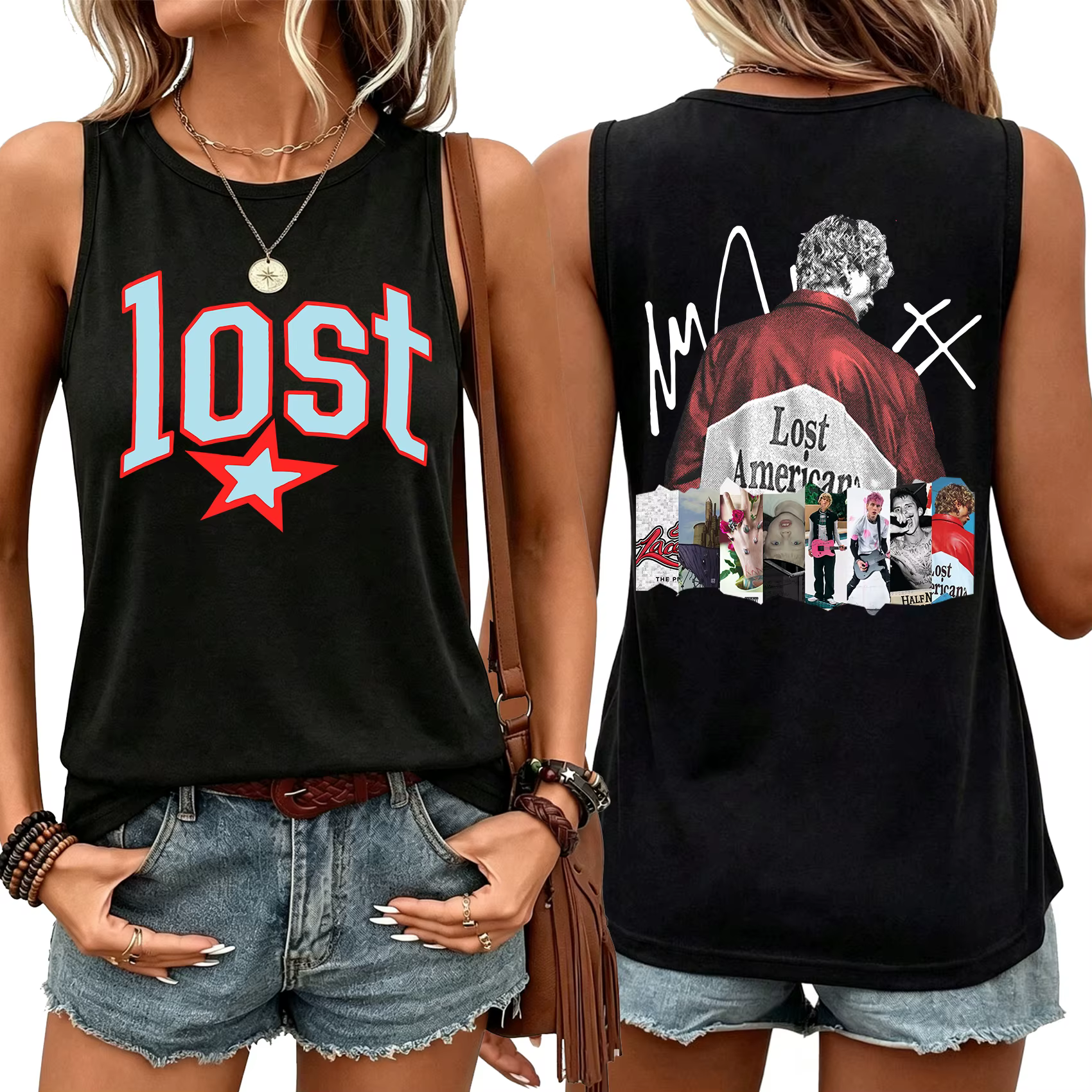 MGK Lost Americana Tour Machine Gun Kelly Tank Top T-shirt ample sans manches pour femmes et hommes