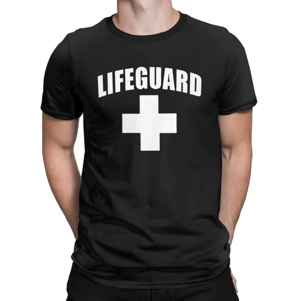 T-Shirts de sauveteur drôles hommes col rond coton t-shirt rouge sauveteur unisexe uniforme T-Shirts