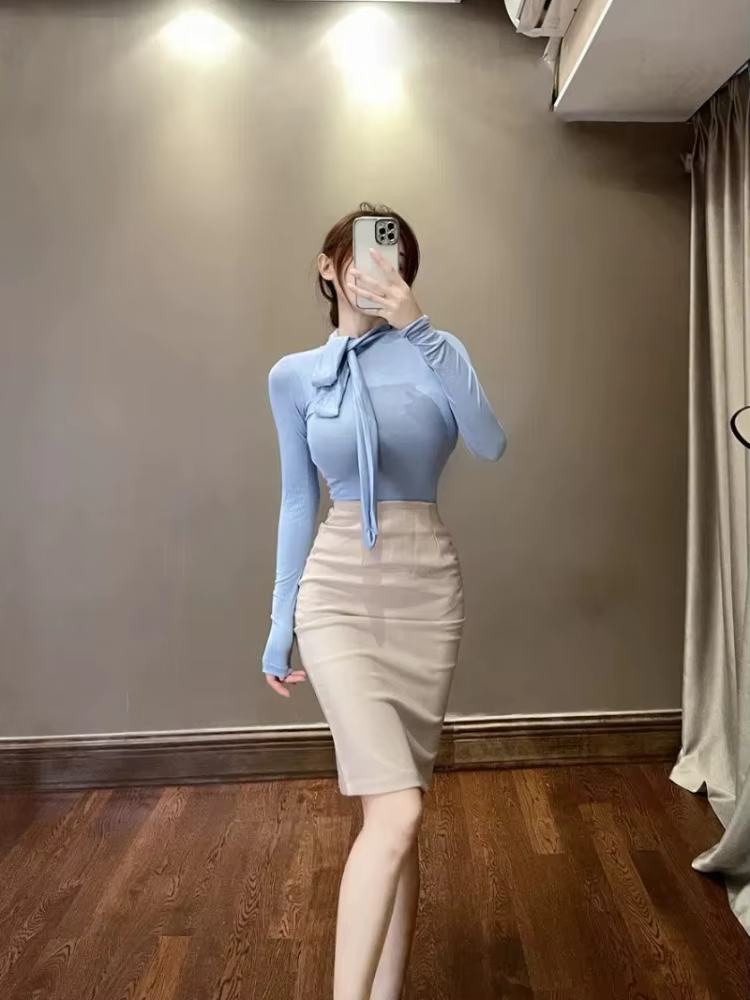 Haut violet pour femmes, vêtements à col roulé, Slim, T-shirt bleu Goth Kpop, beau T-shirt élégant e
