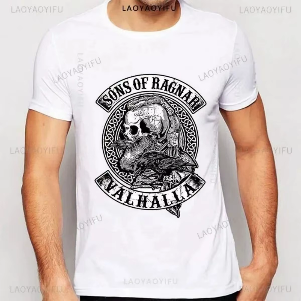 T-shirt col rond doux et respirant pour hommes, motif imprimé crâne américain, adapté aux loisirs de