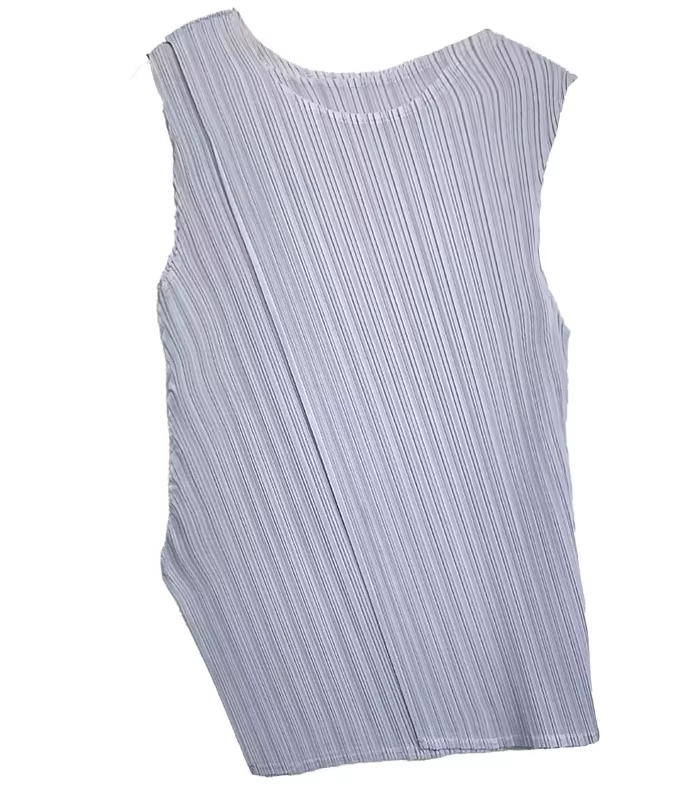 T-shirt sans manches Miyake plissé été nouveau col rond mince polyvalent irrégulier femmes maillot d