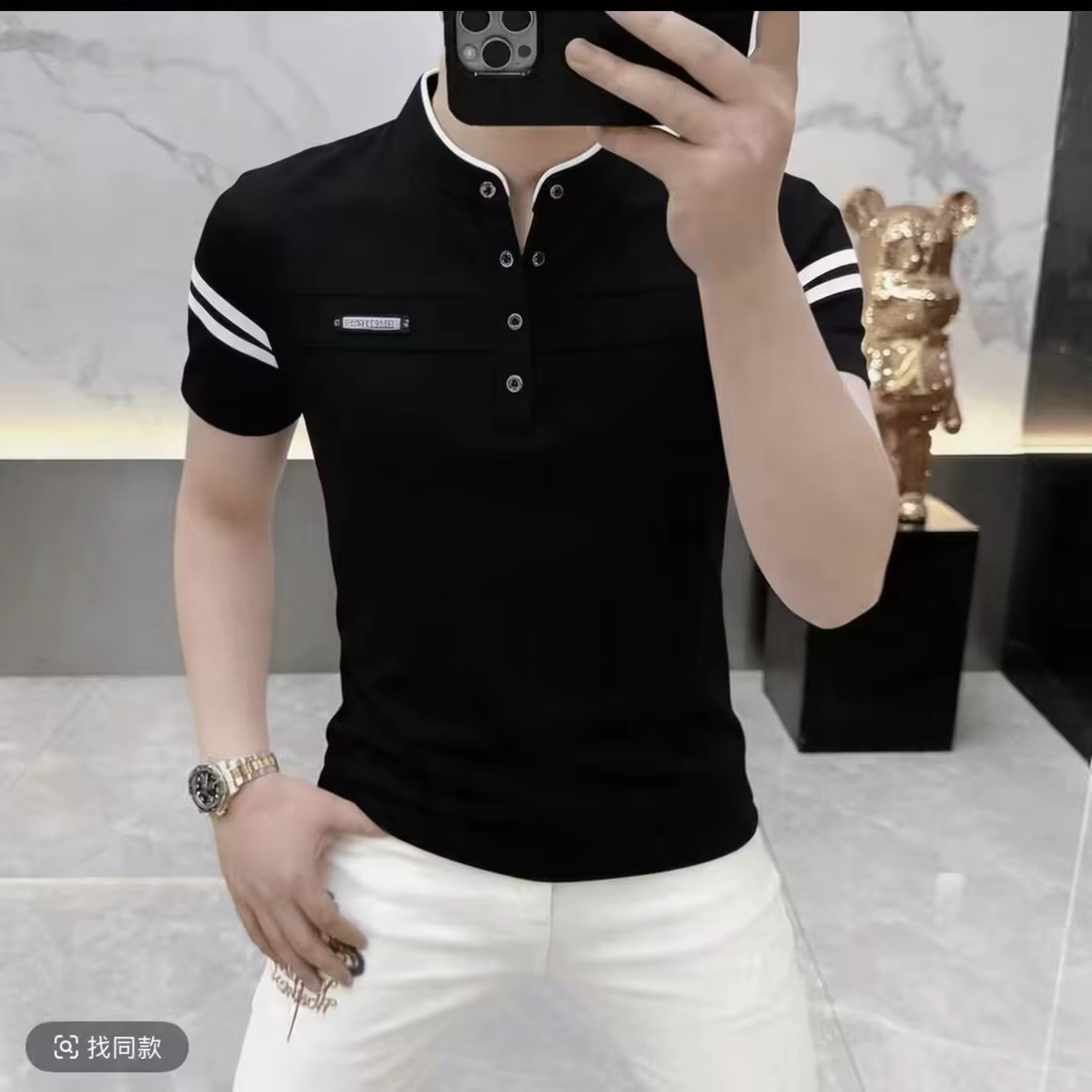 T-shirt d'été pour homme à col Henry, coupe ajustée, mode décontractée, t-shirts professionnels à co