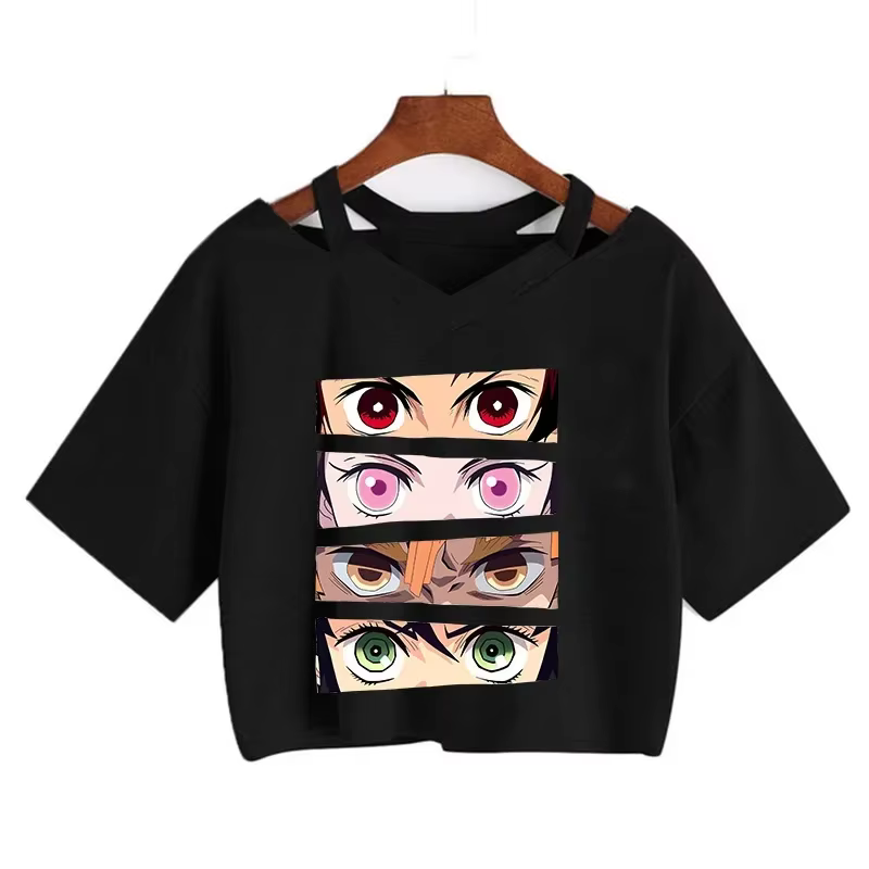 Démon Slayer T-shirt Nezuko T-shirt femmes Kimetsu No Yaiba haut court t-shirts japonais Anime Tanji