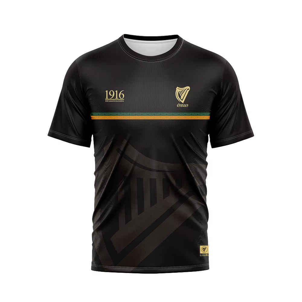 T-shirt de sport à manches courtes avec logo Harmer pour hommes, motif Irlande 1916, col rond rayé, 